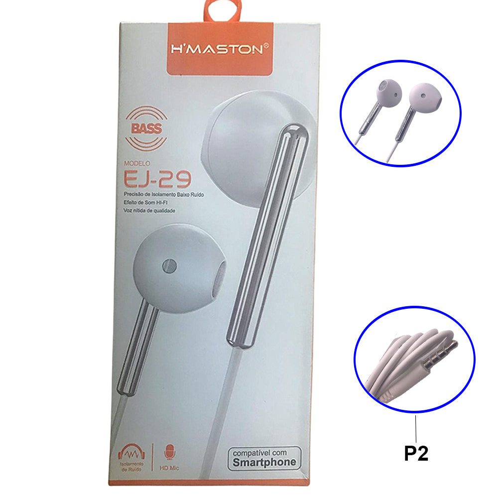 Fone De Ouvido Stereo Com Microfone H'maston Ej-29 Branco