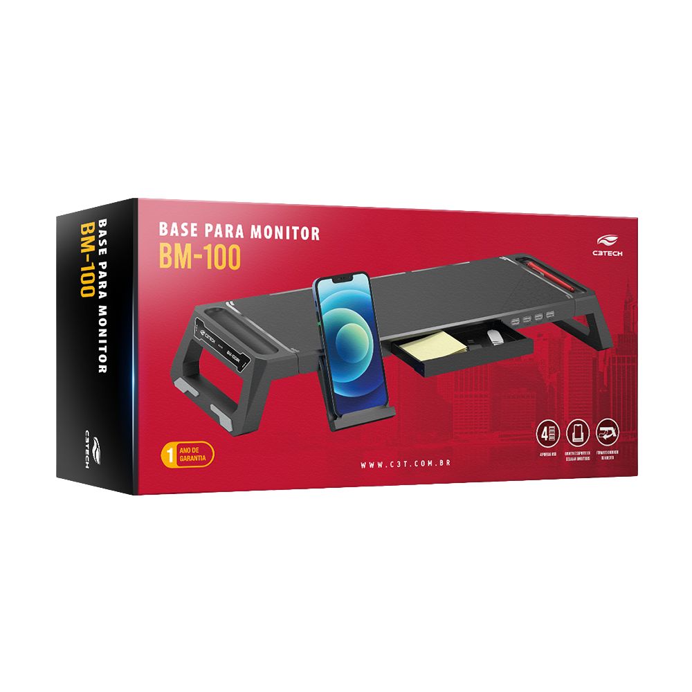 Base Para Monitor BM-100BK Preto C3Tech