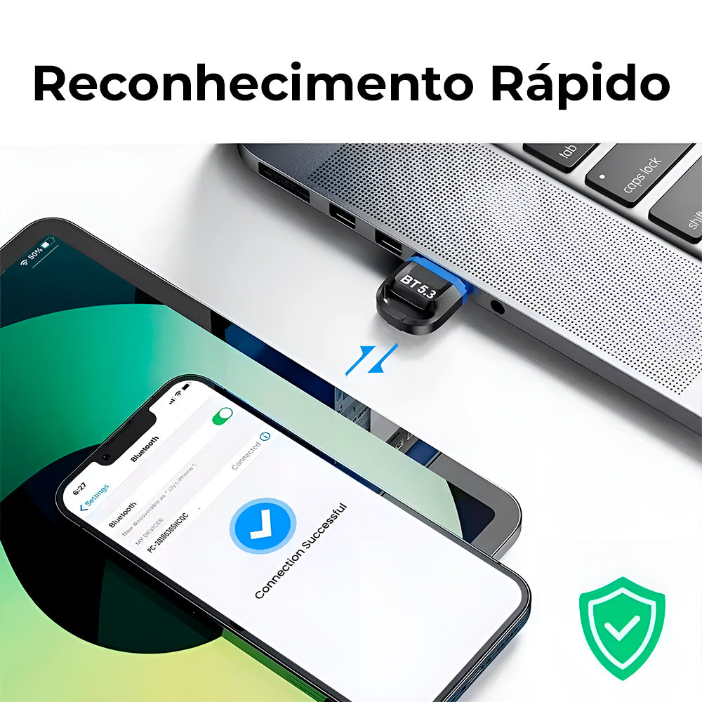 Adaptador Bluetooth 5.3 USB Dongle 3Mbps, Wireless Sem Fio, Receptor de Aúdio - Preto