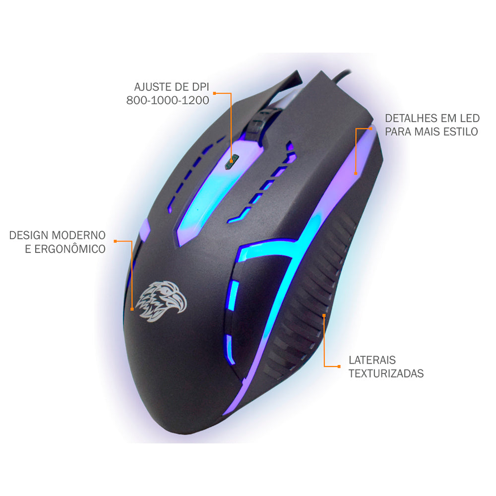 Kit Gamer KM52 K-Mex RGB - Teclado Anti-Ghosting KM52, Mouse M0A8 1000 DPI, Mousepad FX-X2218 - B3KM5228U11CB1X