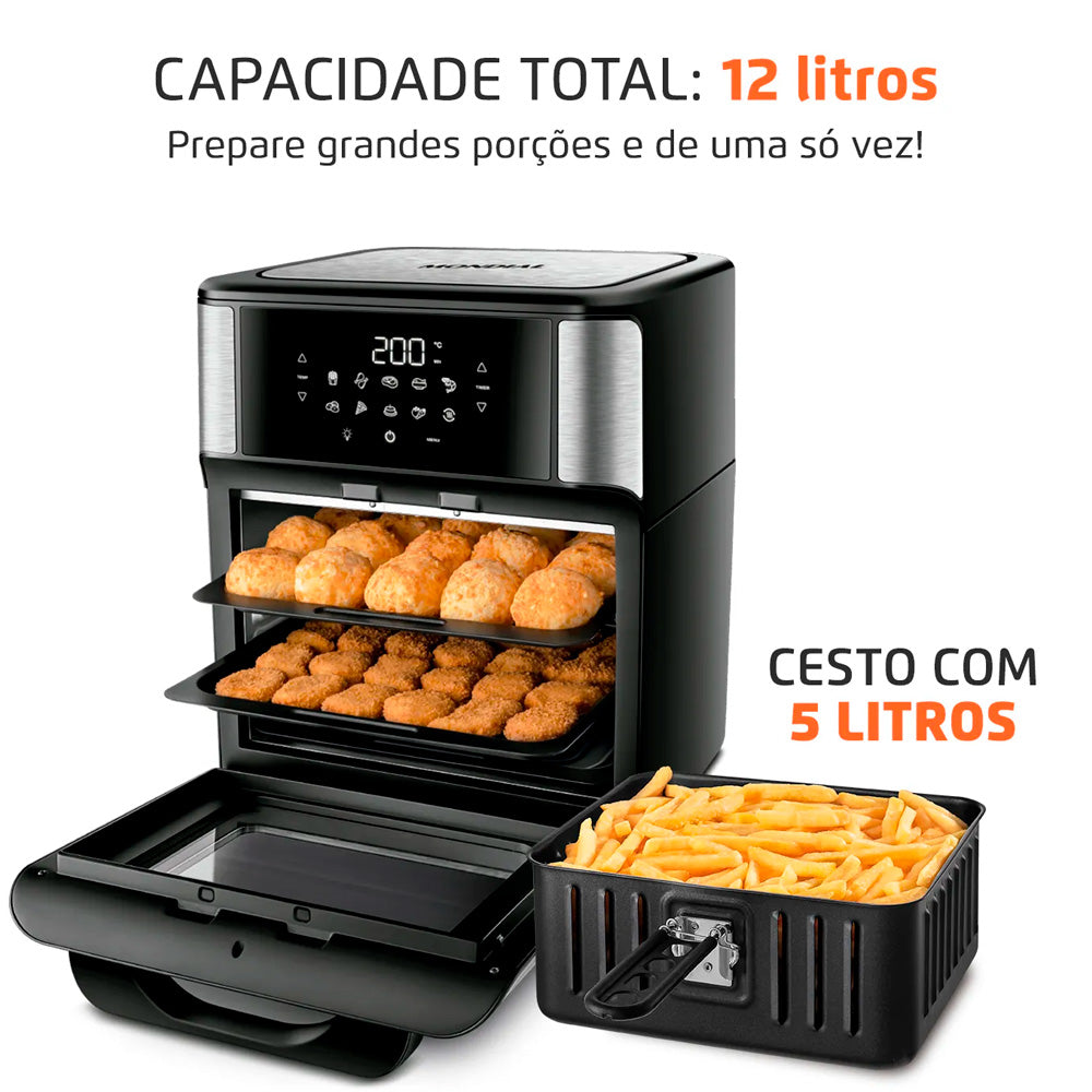 Fritadeira Air Fryer Forno Oven 12 Litros, Mondial, Preto/Inox, 2000W, - AFON-12L-BI, 220V