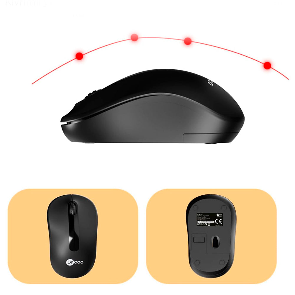 Kit Teclado Membrana ABNT2 e Mouse Óptico 3 Botões, DPI 1.600, Wireless 2.4GHz, KW211 Lecoo - Preto