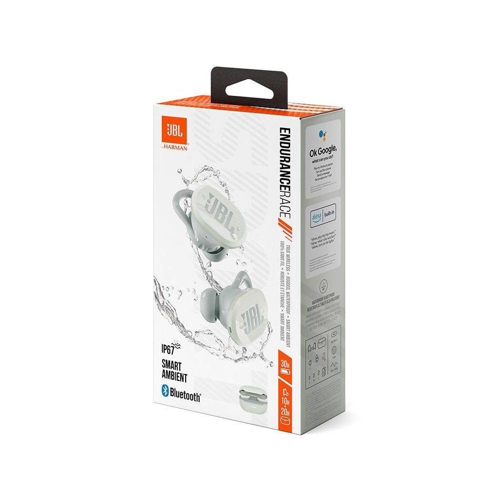Fone de Ouvido JBL Sem Fio Endurance Race Bluetooh Até 30H de Bateria Smart Ambient Esportivo Branco