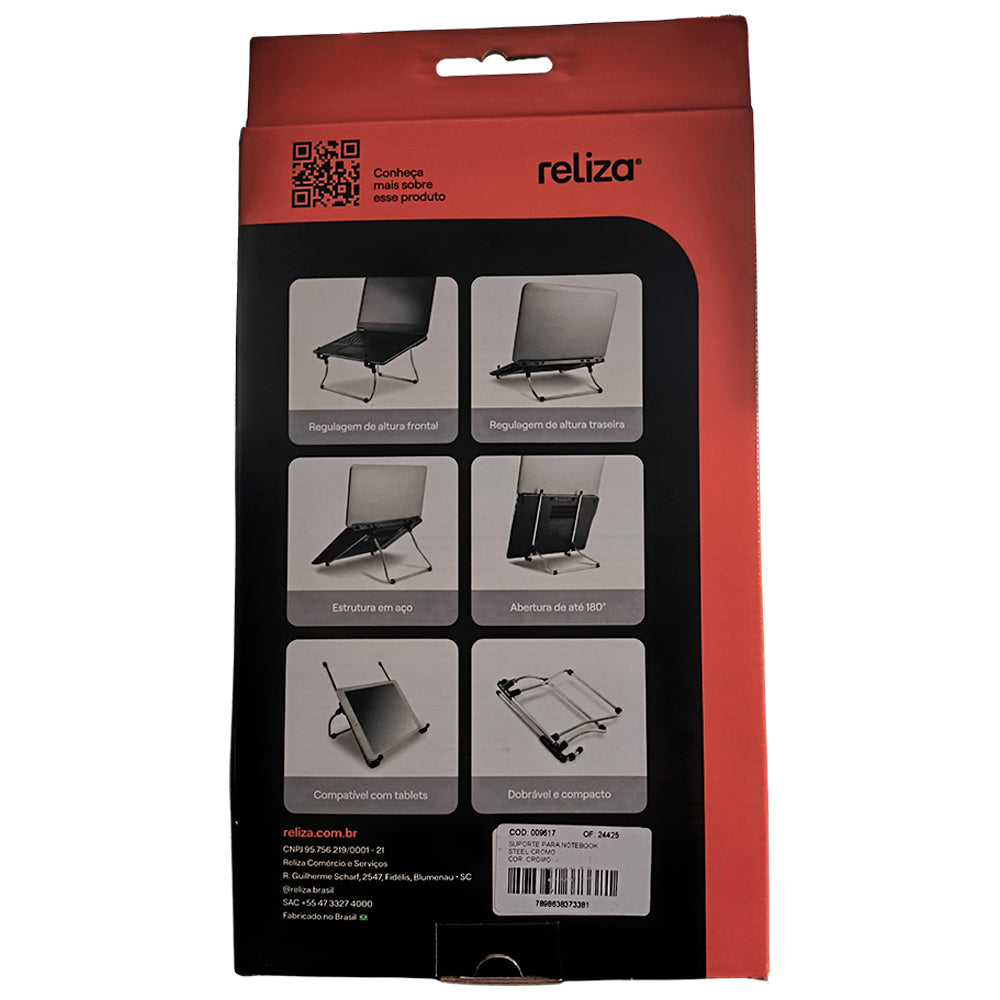 Suporte Para Notebook, Ergonômico, Ajustável, Acabamento Steel Cromo, Conforto e Estabilidade - Cromo