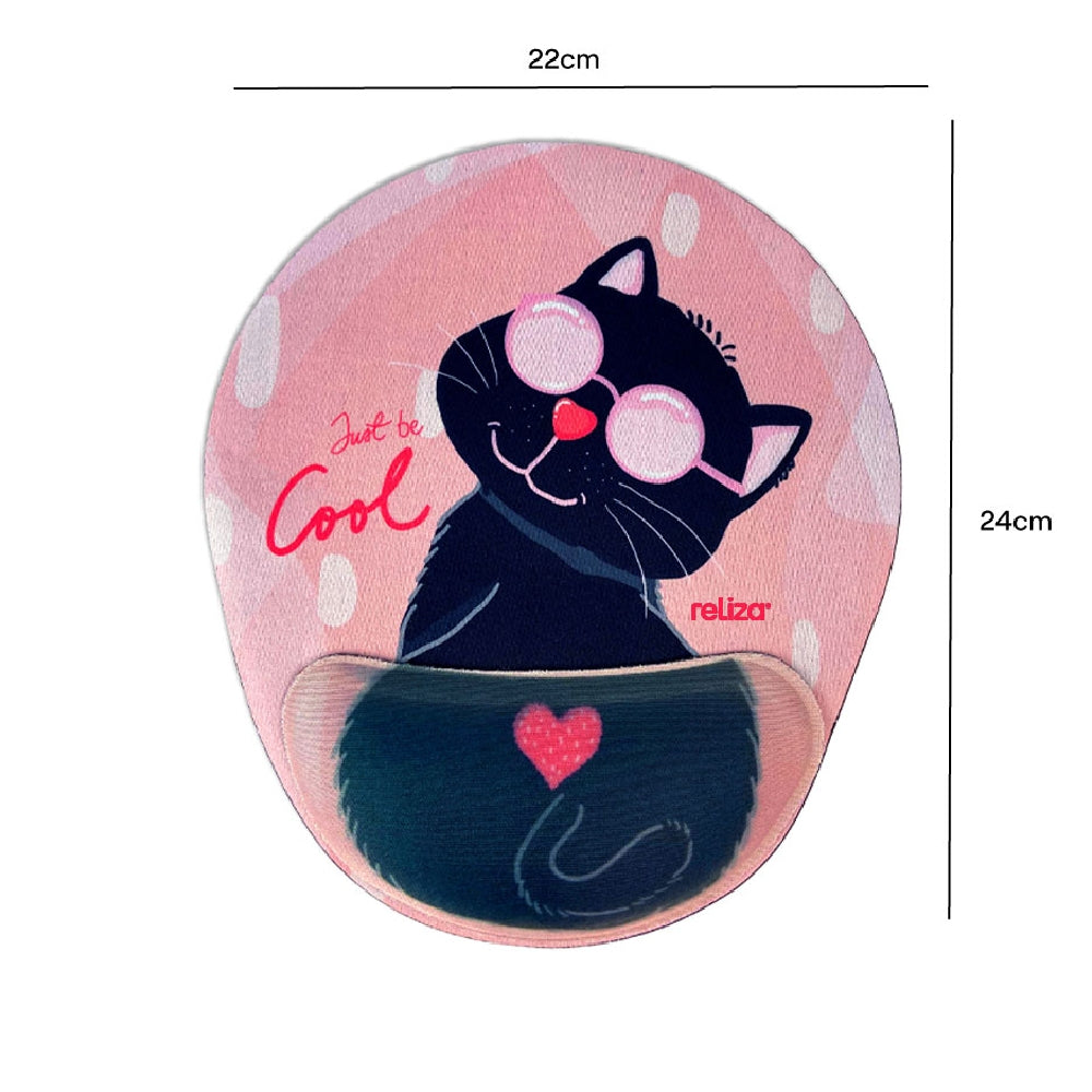 Mouse Pad Ergonômico 24 x 20,6cm, Reliza Comfort Fun, Apoio para Pulso e Base Antiderrapante - Estampa Gato