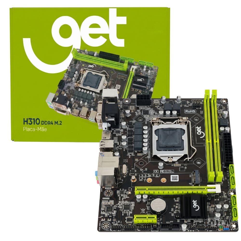 Placa-Mãe Get H310M DDR4 M2 LGA 1151, Suporte Intel 8° a 9° Geração, SATA, NVMe, HDMI, USB 3.0, Micro ATX