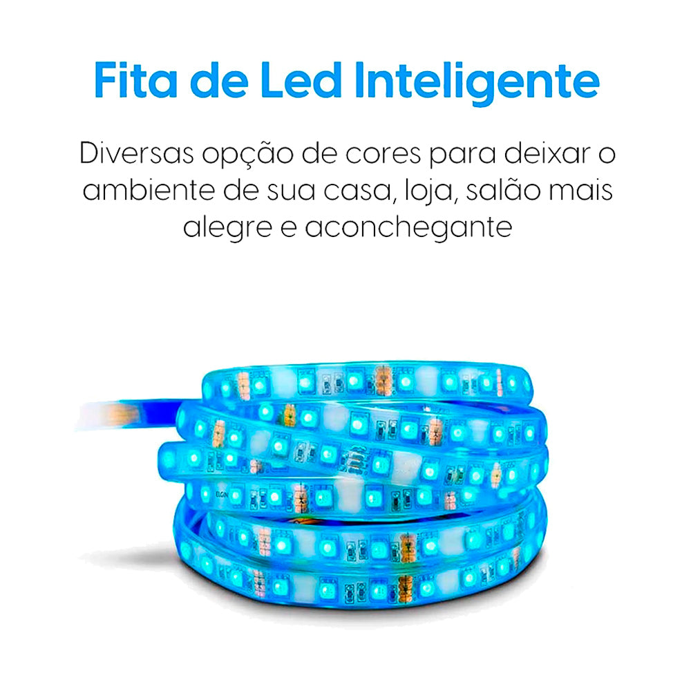 Fita de LED Inteligente 20w 3000-6500K IP44 Elgin 48FITAWIFI00, 5 Metros RGB Wi-fi Bivolt Com Alexa e Google Home