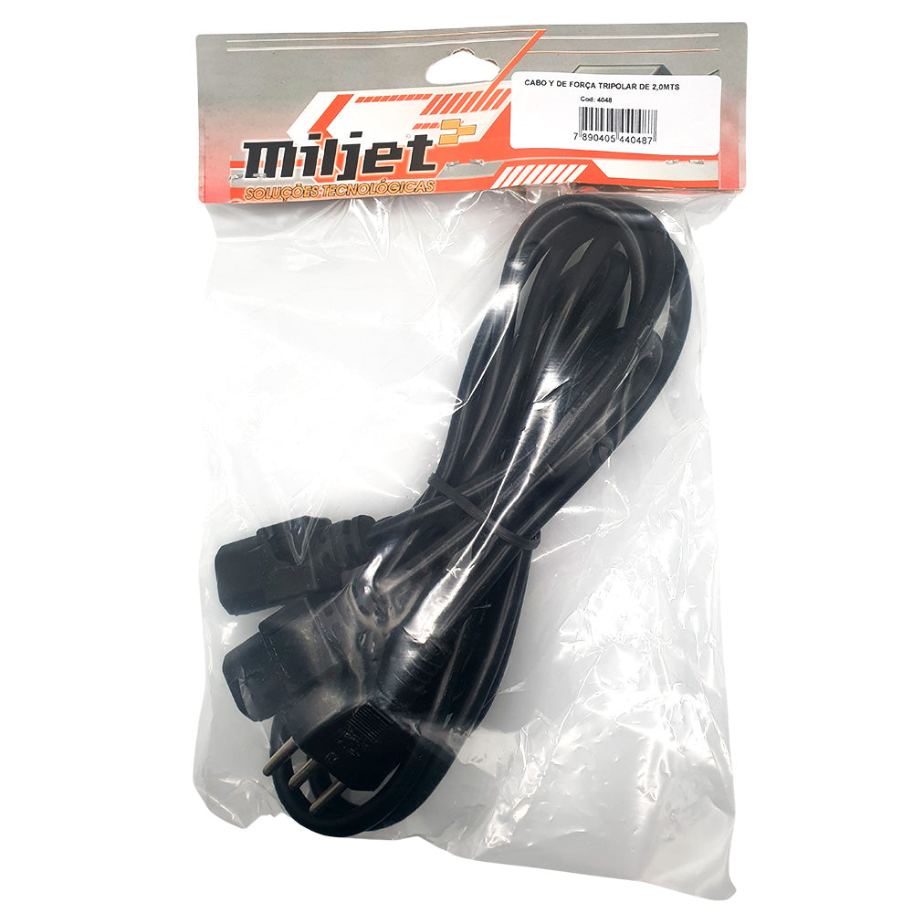 Cabo de Força Tripolar 2 Metros Y 1 Macho e 2 Fêmeas - Preto