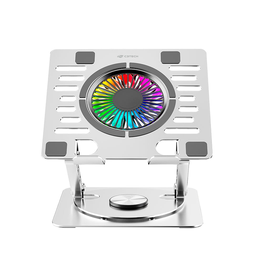 Base Giratória Para Notebook 17.3", NBC-1000SI, Cooler RGB, Silencioso, C3Tech Gaming, Prata