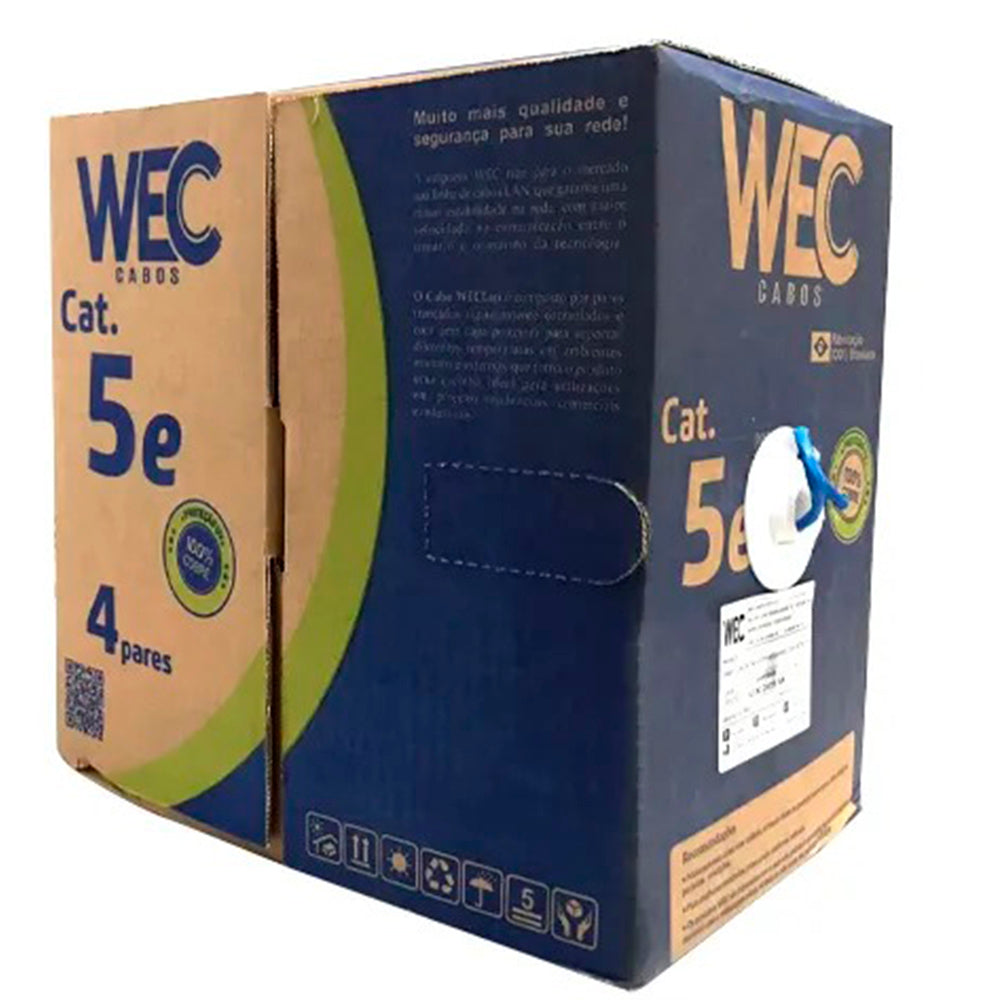 Caixa de Cabo de Rede Cat5E, 305 Metros, Utp 4p 4PX24AWG UTP CMX 100% Cobre WEC Azul