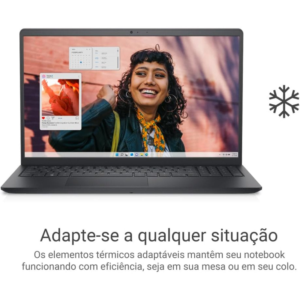 Notebook Dell Inspiron i15-i3100-A15P, Intel Core 3-100U, RAM 8GB DDR4 SSD 512GB, Tela 15.6" FHD 120Hz, Win 11, Preto