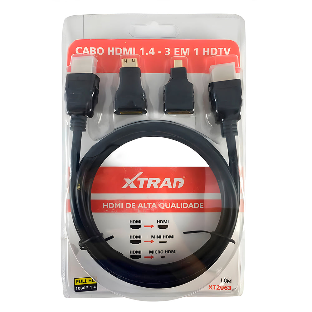 Kit Cabo Adaptador HDMI Para HDTV Mini -HDTV Micro -HDTV Tipo A para B 1,80M XTrad XT-2063