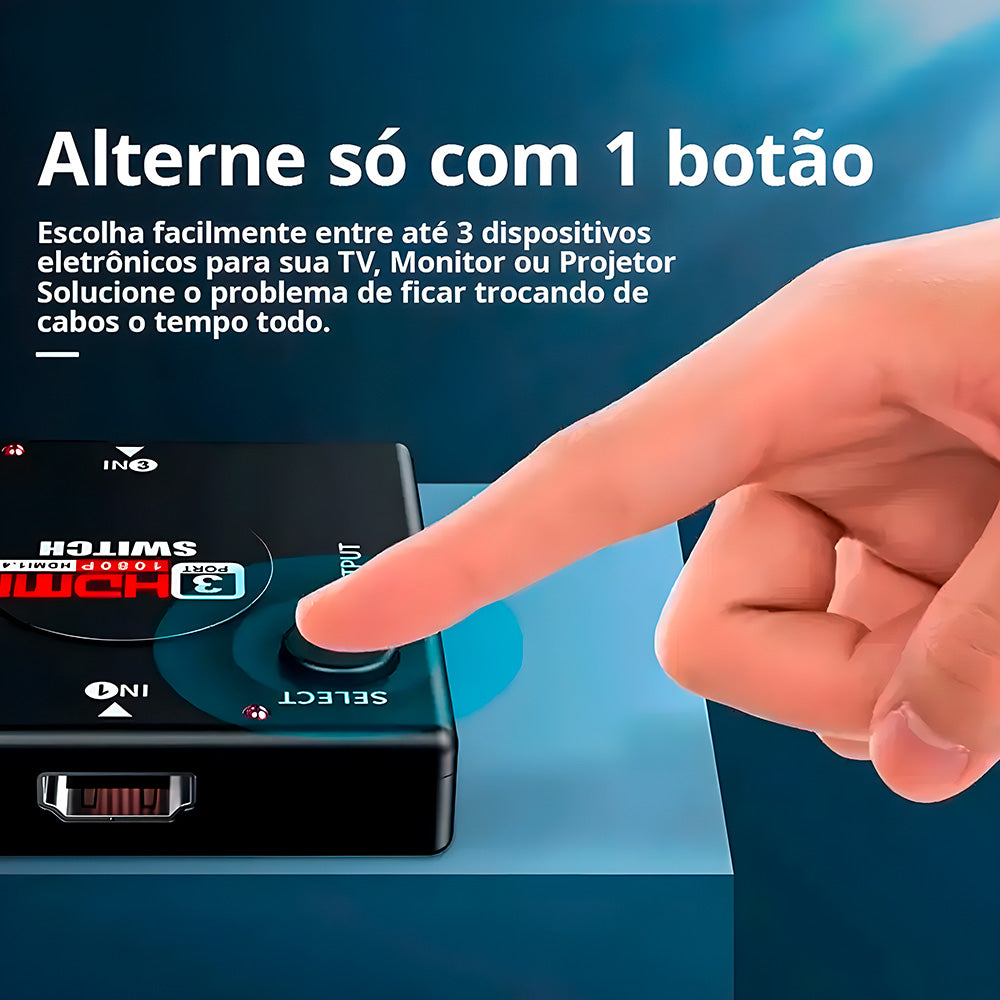 Adaptador HDMI Switch 3 Entradas Para 1 Saída, Suporta Full HD, Knup KP-3456