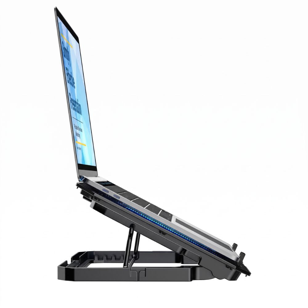 Suporte para Notebook GET Até 15,6" Ajustável 5 Níveis com Cooler Hub USB e Apoio Celular Preto