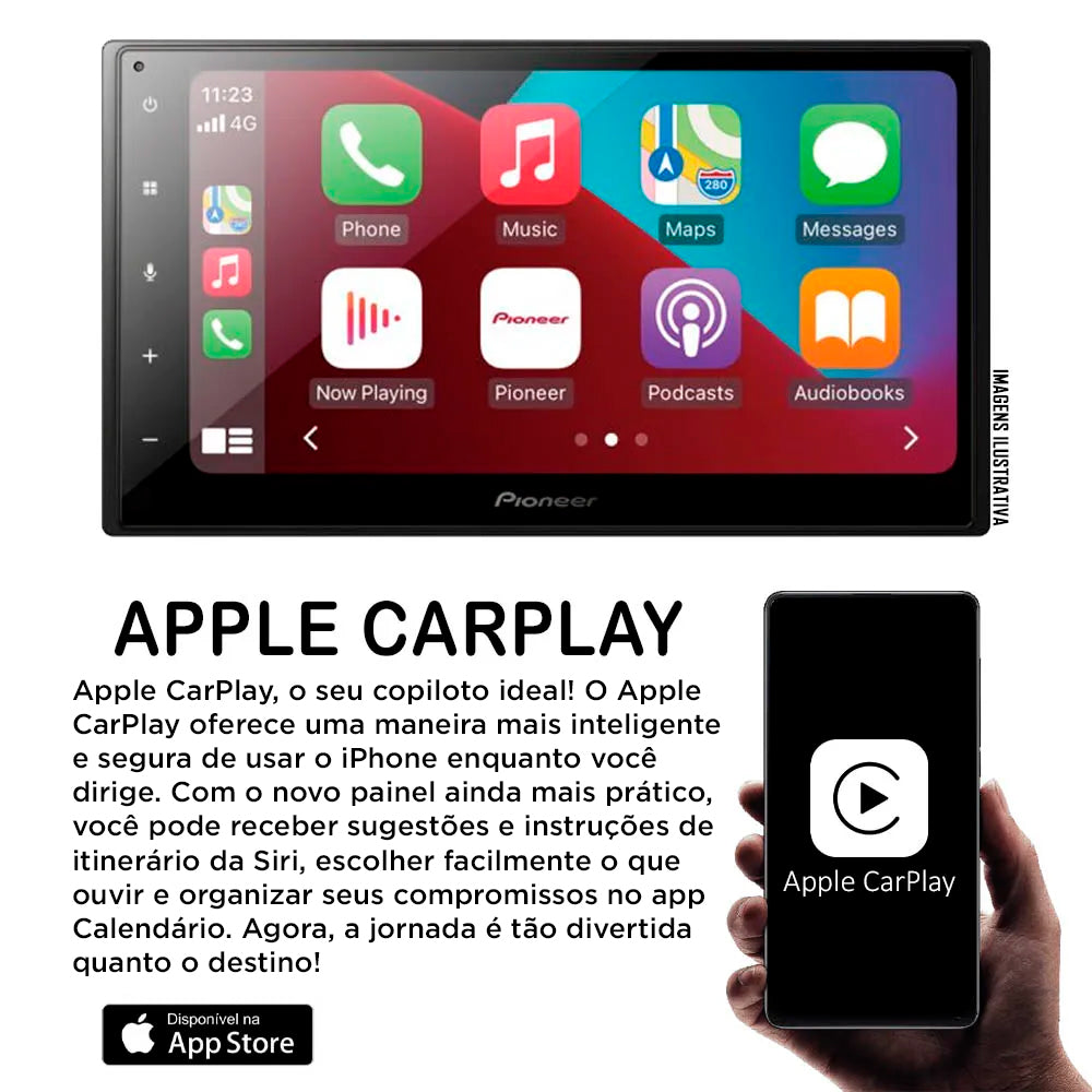 Central Multimídia Pioneer 2-Din, Tela 6,8