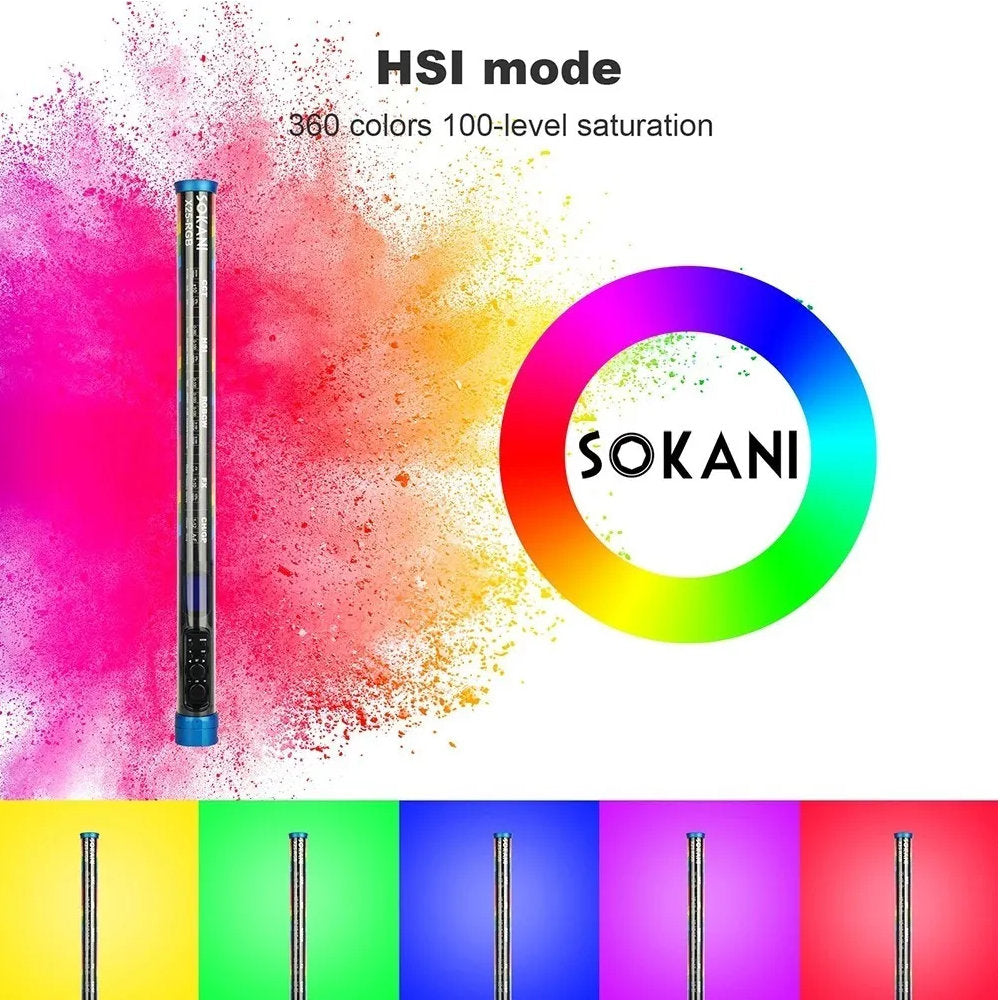 Bastão de LED RGB Sokani X25, 25W Bi-Color, 2500-9000K CRI95+, TLCI97, Controle APP, Portátil, Bateria Integrada