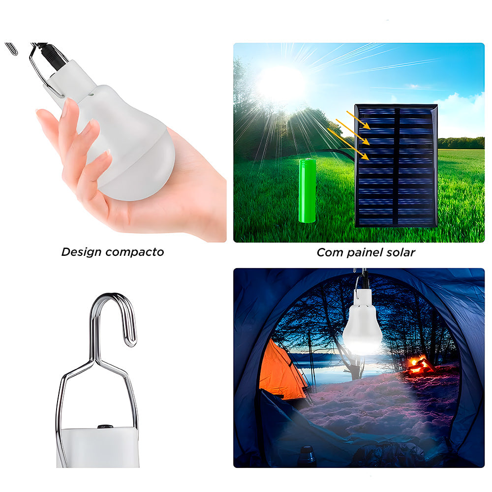 Lâmpada Bulbo LED, Externa de Emergência, Com Painel Solar, 7W, A Prova D'Água, Branco