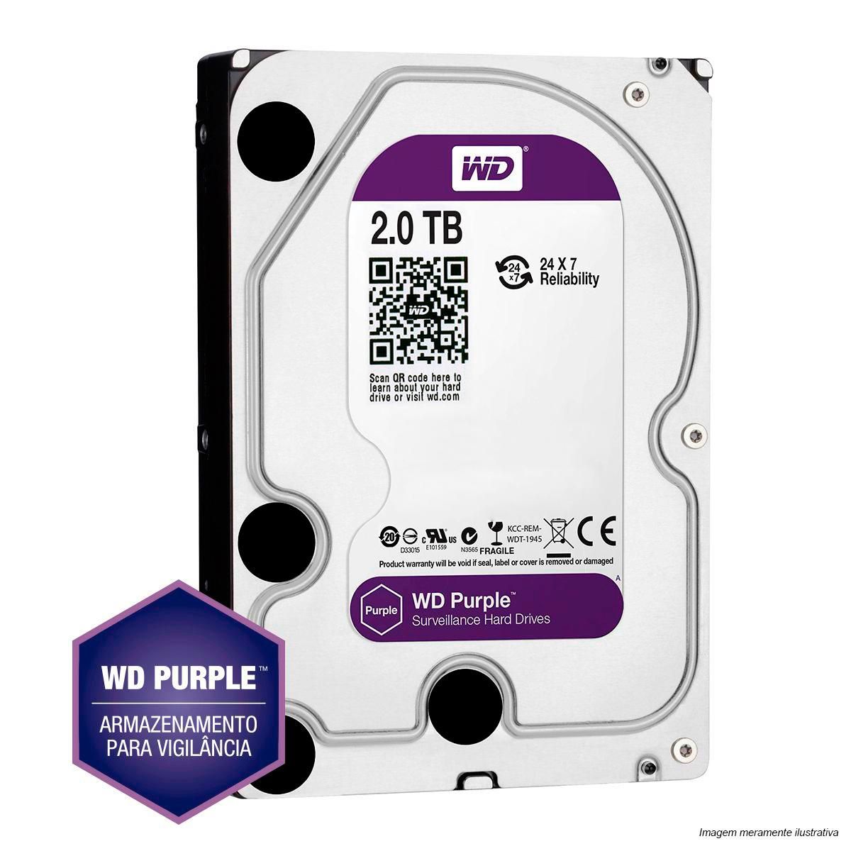 HD Interno Video 2TB Purple 2 Tera Western Intelbras WD Cftv Dvr Wd20purz