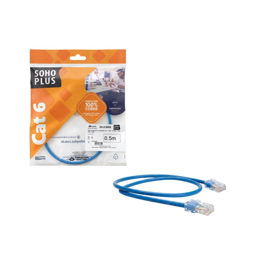 Patch Cord U/UTP CAT.6  0.5 Metro (50cm) Azul Claro