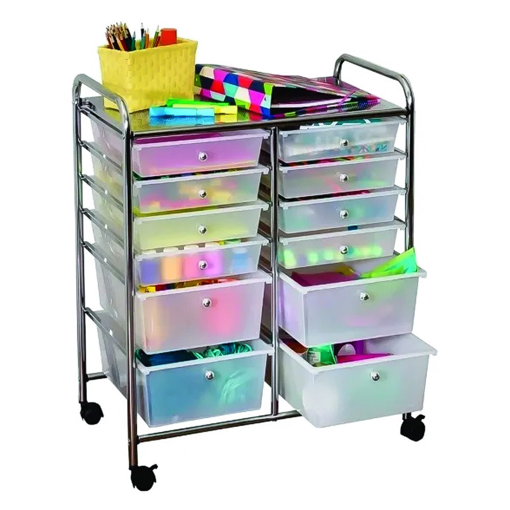 Gaveteiro Carrinho Organizador 12 Gavetas Com Rodas
