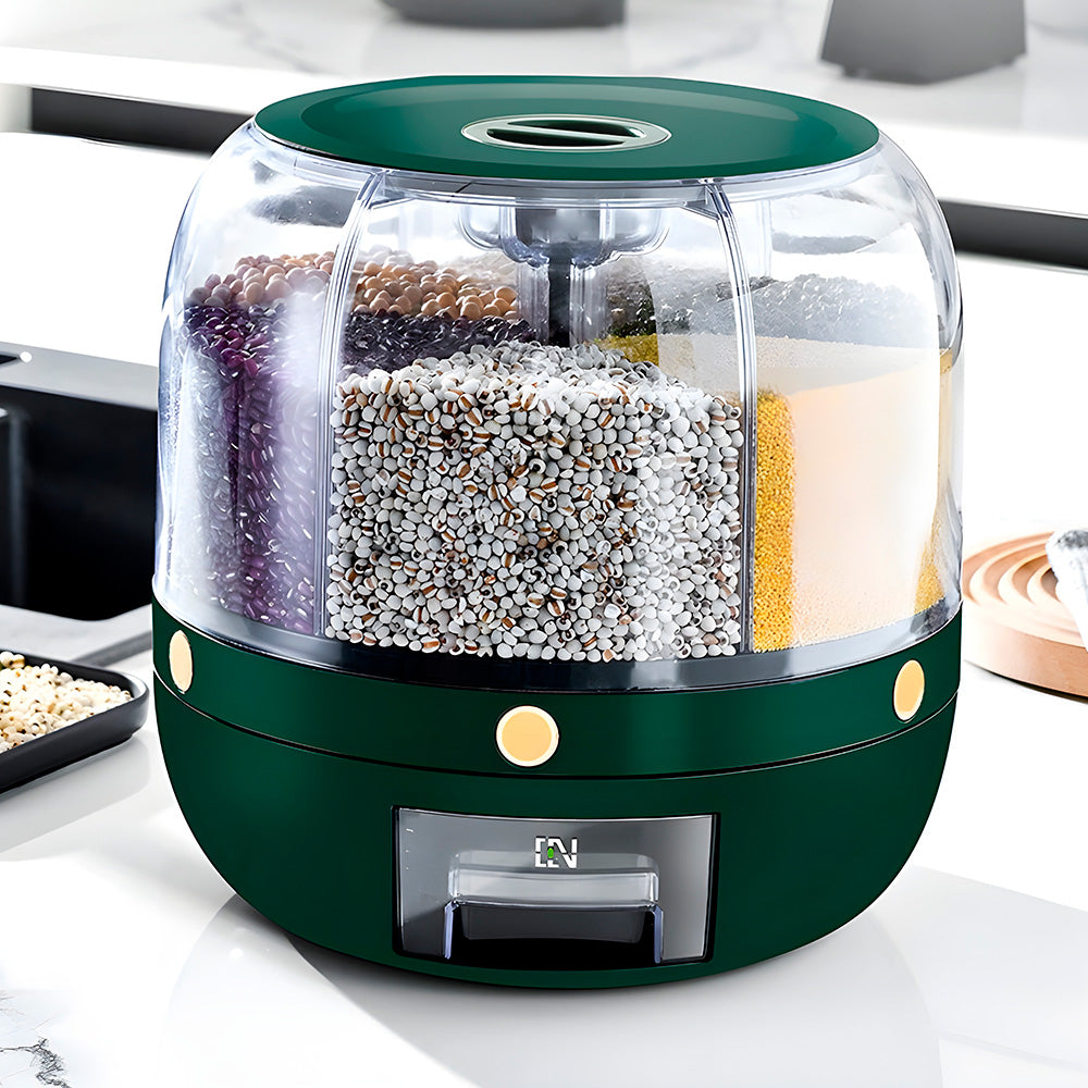 Dispenser De Alimentos E Grãos Giratório 360º, Com 6 Divisões - Verde