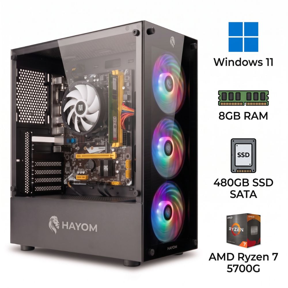 Computador Gamer AMD Ryzen 7 5700G 8GB RAM (1x8GB) 2667MHz DDR4 SSD 480GB Radeon Vega 8, Fonte 500W 80 Plus