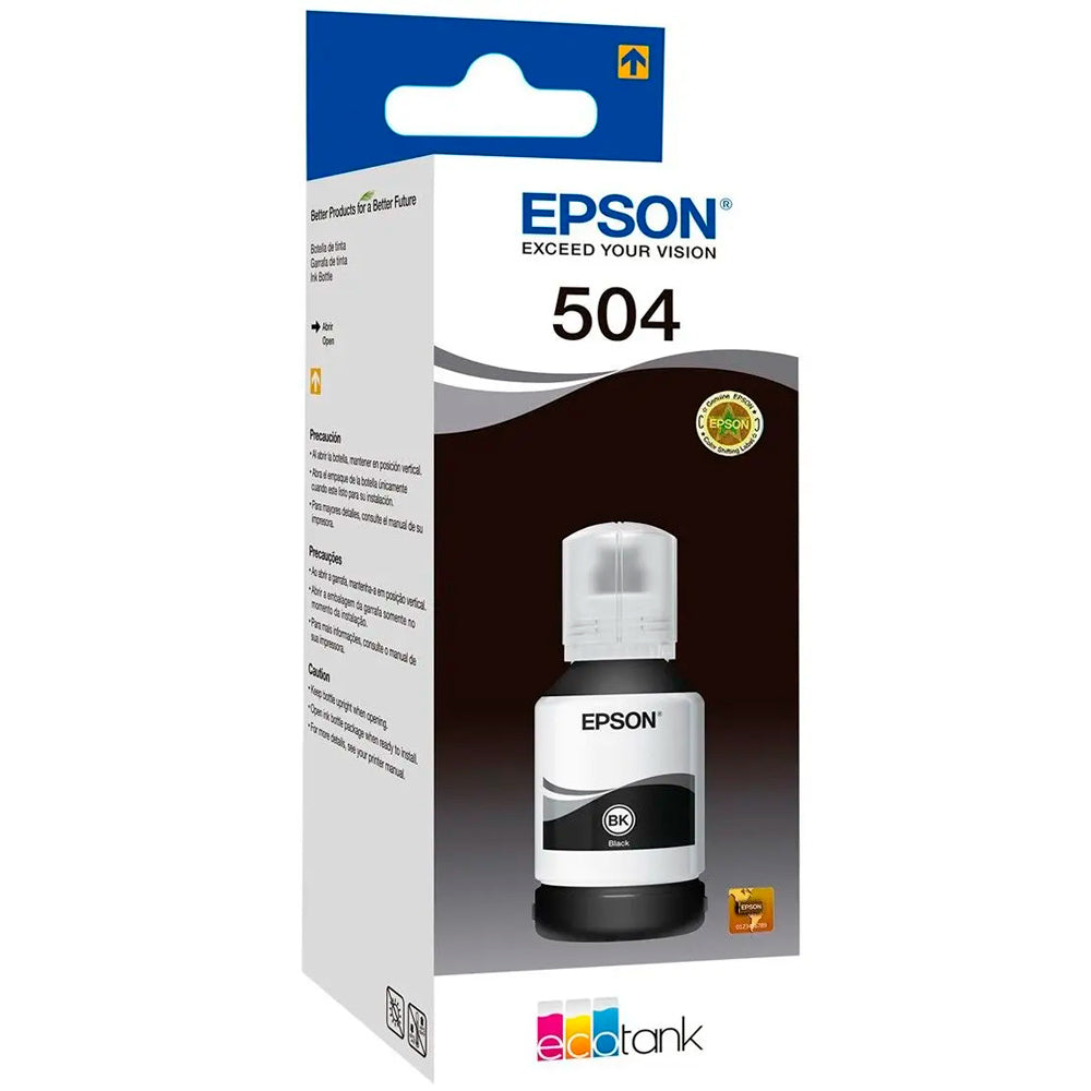 Refil de Tinta Epson Preto 504 Original T504 127ml Para Ecotank L4150 / L4160 / L4260 / L6171 / L6161 Na Caixa