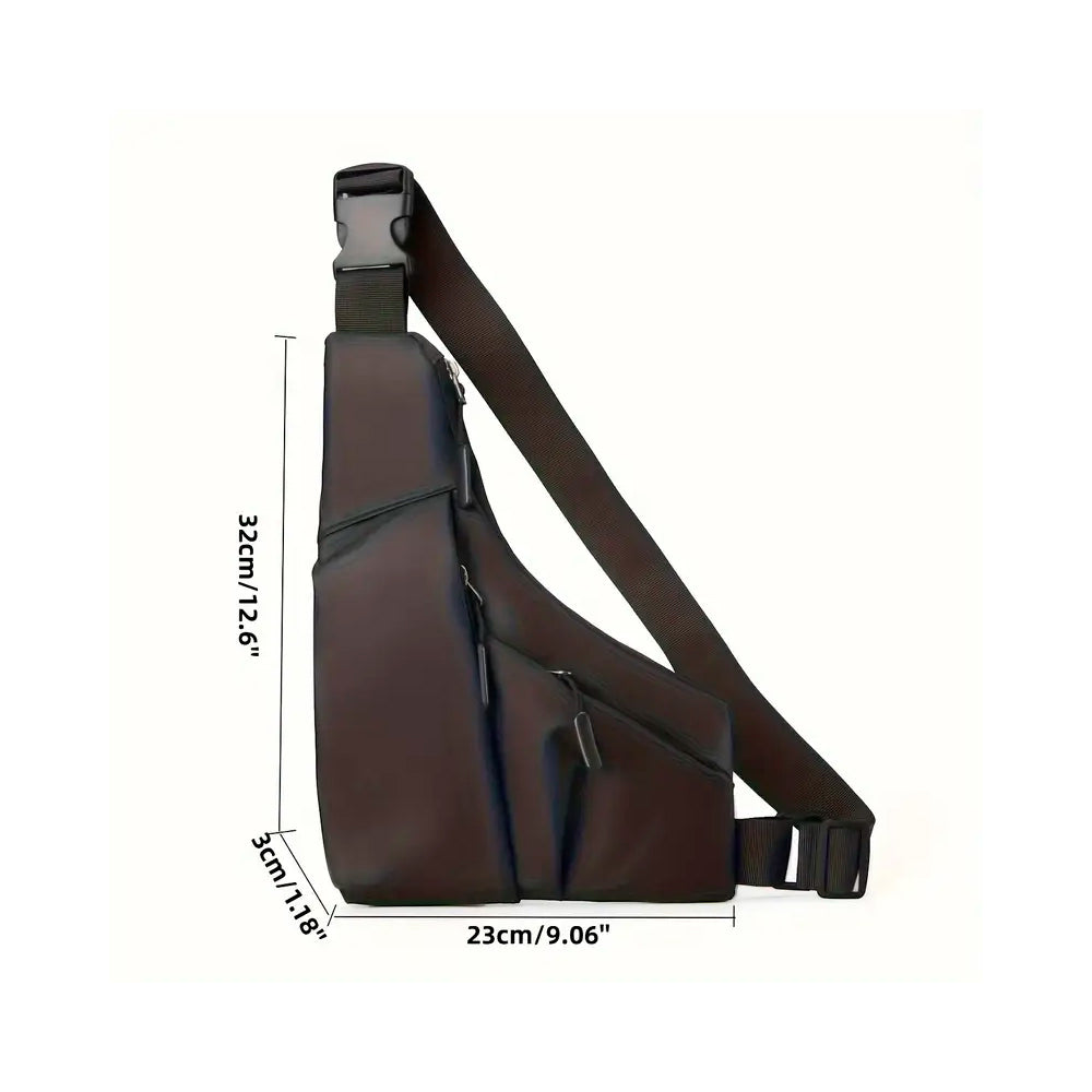 Bolsa Transversal, Slim Bag, 3 Bolsos, Peito E Ombro. Unissex, Resistente e Elegante - Cinza