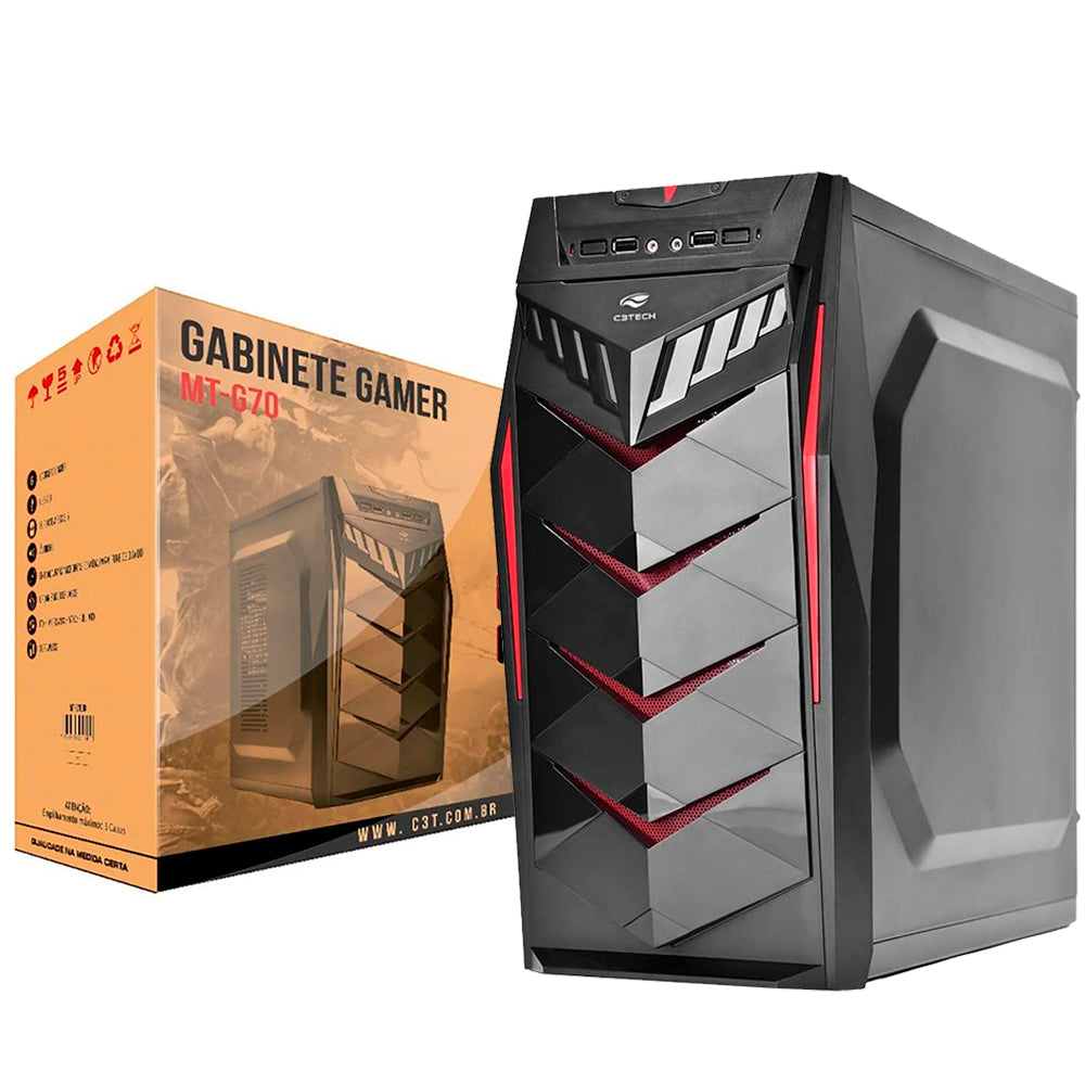 Gabinete Gamer MT-G70BK Preto LED Vermelho Midtower ATX USB 2.0 - C3Tech
