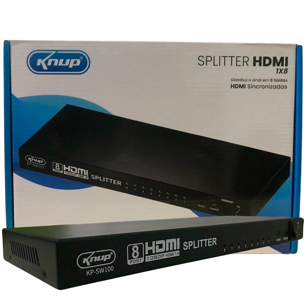 Switch Splitter Distribuidor HDMI 8 Portas (1 Para 8 Portas de Saída HDMI), Conexões Para Multimídia KNUP - KP-SW100