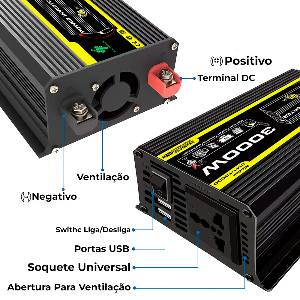 Conversor Inversor De Energia 3000W, DC 12V Para AC 220V, Preto - CM1-T3000