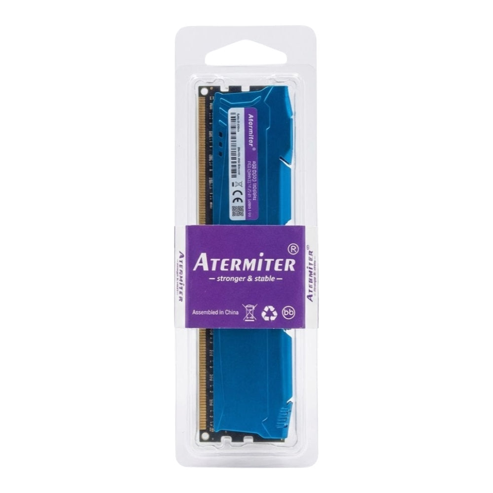 Memória RAM Gamer Desktop Atermiter 8GB 1600MHz DDR3, PC3-12800-CL11, DIMM, 1.5V, com Dissipador Azul