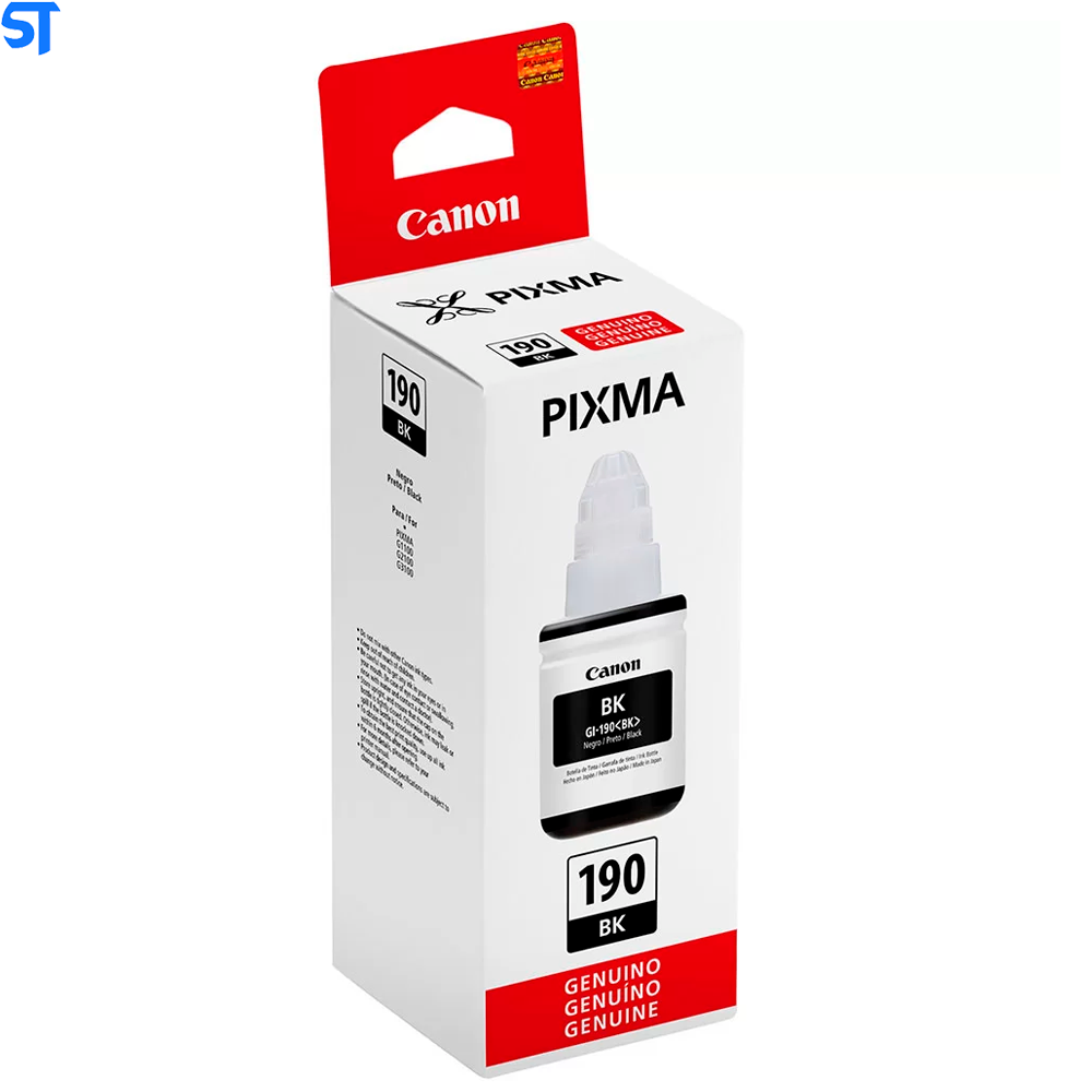 Refil de Tinta Canon GL 190 BK Preto Original 135ML, Rende Até 6.000 Paginas