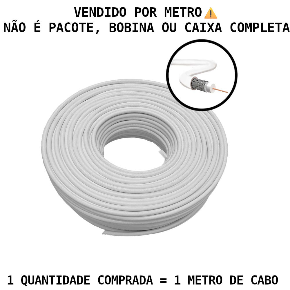 Metro de Cabo Coaxial 4mm 75 Ohms – Hib RF Celular DB NU BC, Branco (Venda por Metro)