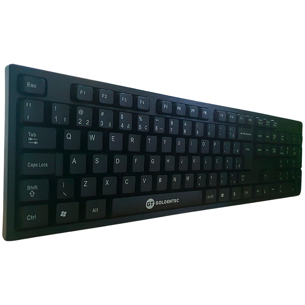 Kit Teclado e Mouse USB, 1.200 DPI, Slim Plug And Play Padrão ABNT2 Goldentec GT850 - Preto