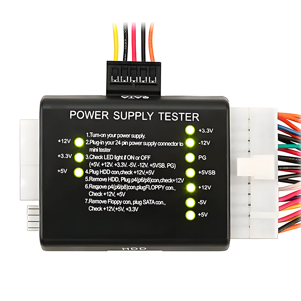 Testador De Fonte de Alimentação ATX 20/24 Pinos Com Indicadores LED - Preto