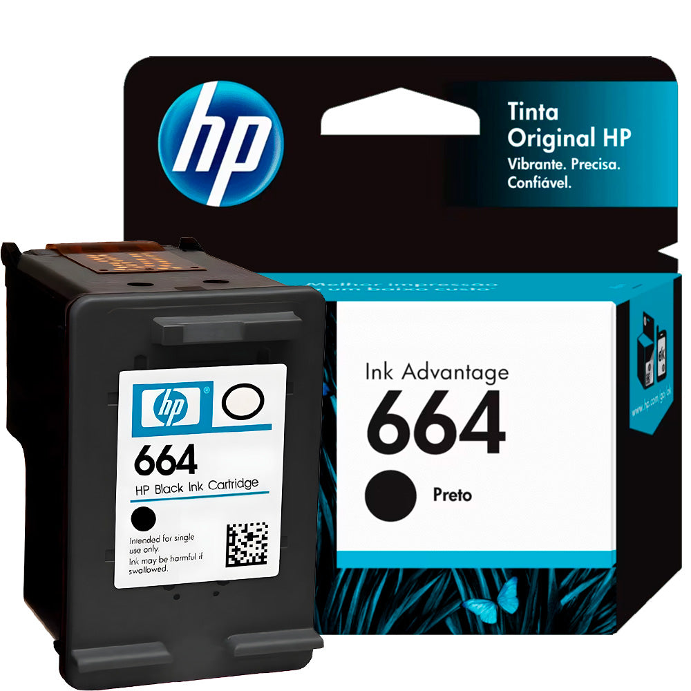 Cartucho de Tinta HP 664, Preto, Original, F6V29AB, Para HP Deskjet 2136 2676 3776 5076 5276