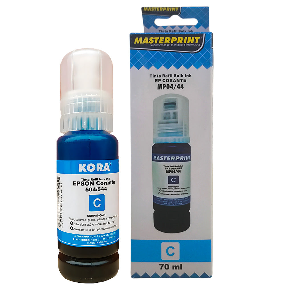 Refil de Tinta Epson Corante 504/544 Ciano 70ML Masterprint Para Ecotank L4150 / L4160 / L4260 / L6171 / L6161 / L61