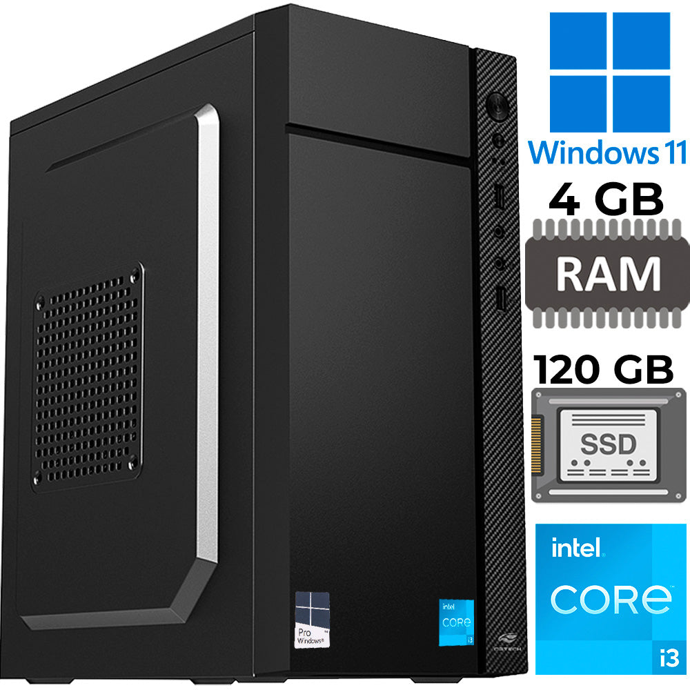 Computador Core i3-2100, SSD 120GB, Memória 4GB, Gt-H61 Com Slot Para M2 e Rede Gigabit, MT34BK, Wind11, MousePad Brinde
