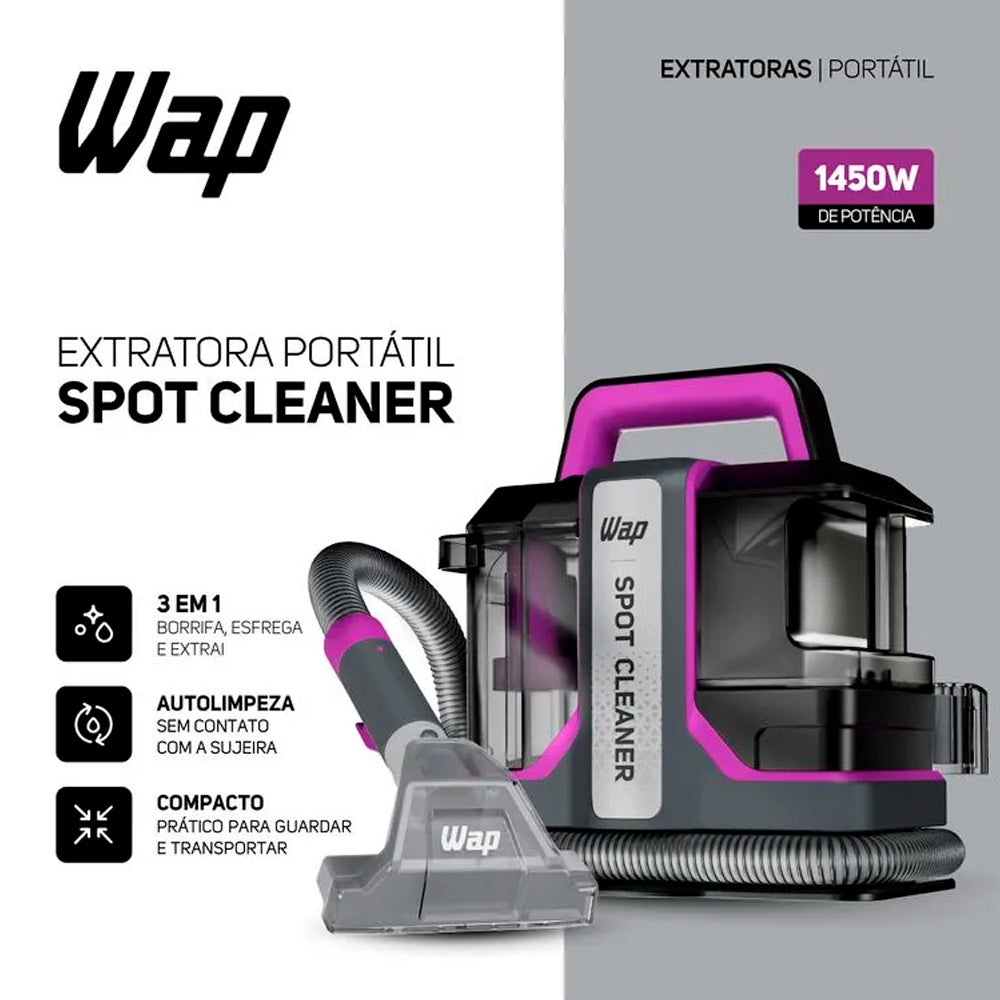 Extratora De Sujeira Portátil WAP Spot Cleaner W3 1450W de Potência e Vácuo de 110Mbar, Borrifa Esfrega e Extrai, 220V