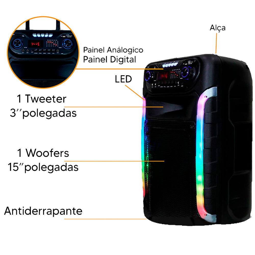 Caixa De Som Portátil 1200W RMS, Bluetooth, Função TWS, Sumay Power X Sm-CAP37, Bivolt