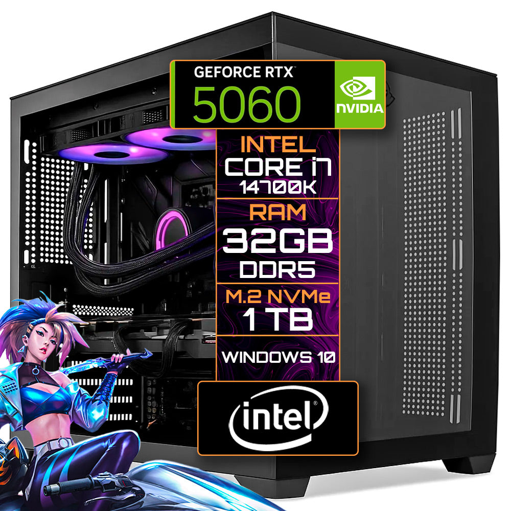 Computador Gamer Core i7-14700K, RAM 32GB (2x16), SSD NVMe 1TB, RTX 5060 8GB 128bit, Gabinete CV500L, Fonte 600W 80 Plus