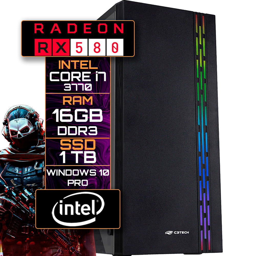 Computador Gamer Intel Core i7-3770, 16GB RAM, SSD 1TB, Placa de Vídeo 8GB Radeon RX 580, Fonte 500W
