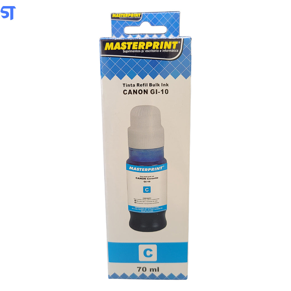 Refil de Tinta Compatível Canon Bulk Ink GI-10 Corante Ciano 70ML MasterPrint