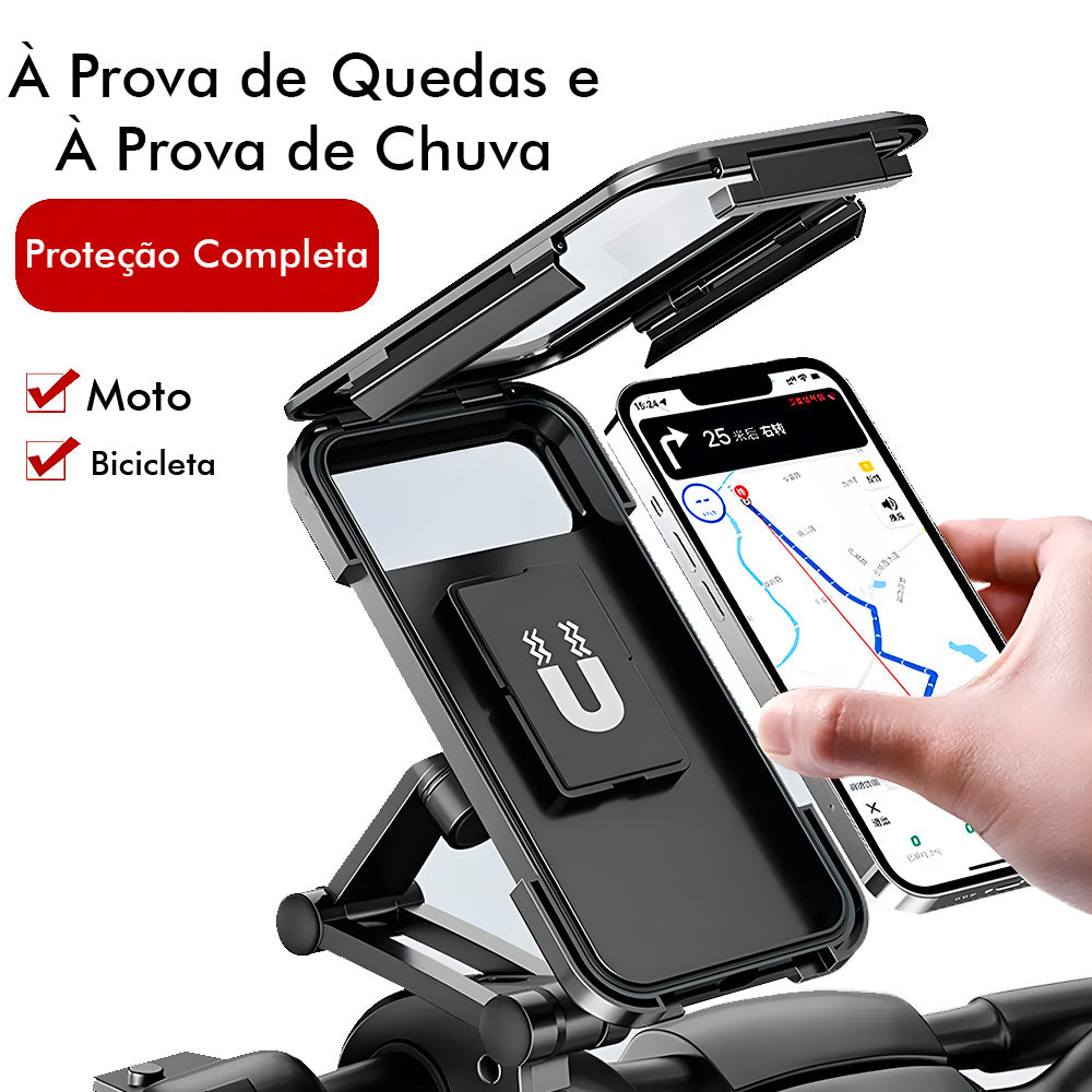 Suporte Para Celular, Impermeável, Para Bicicleta e Moto, Com Articulação e Rotação 360º - Preto