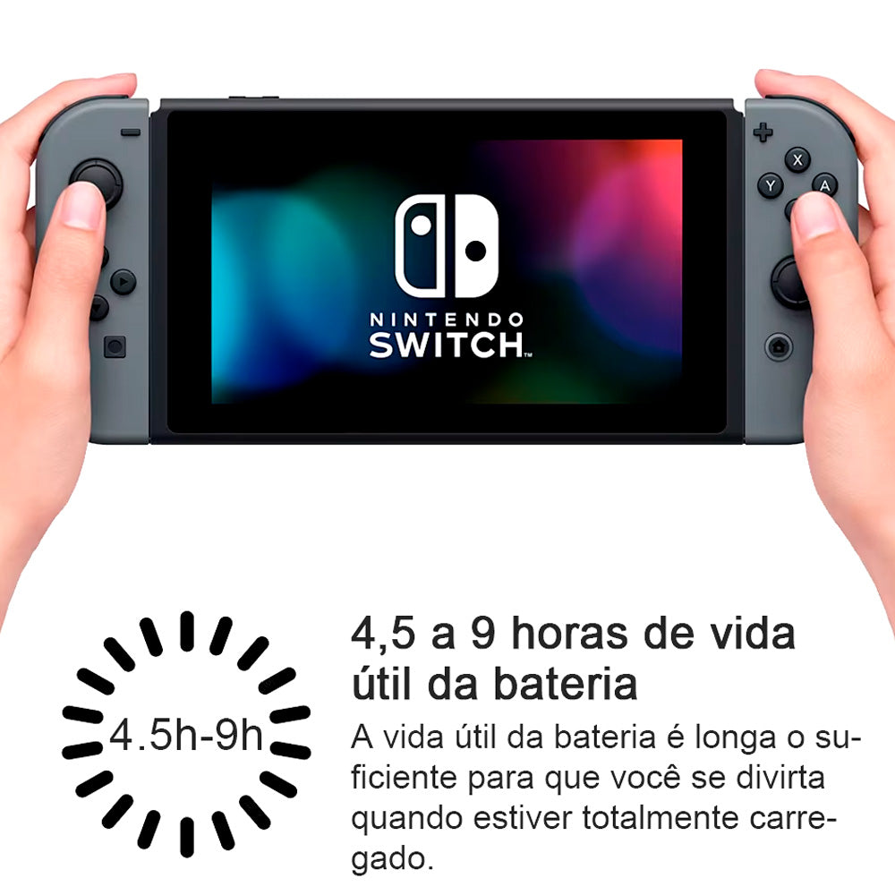 Console Nintendo Switch 32GB Cinza, Com Controle Joy-Con, Bateria Extendida, HADSKAAA