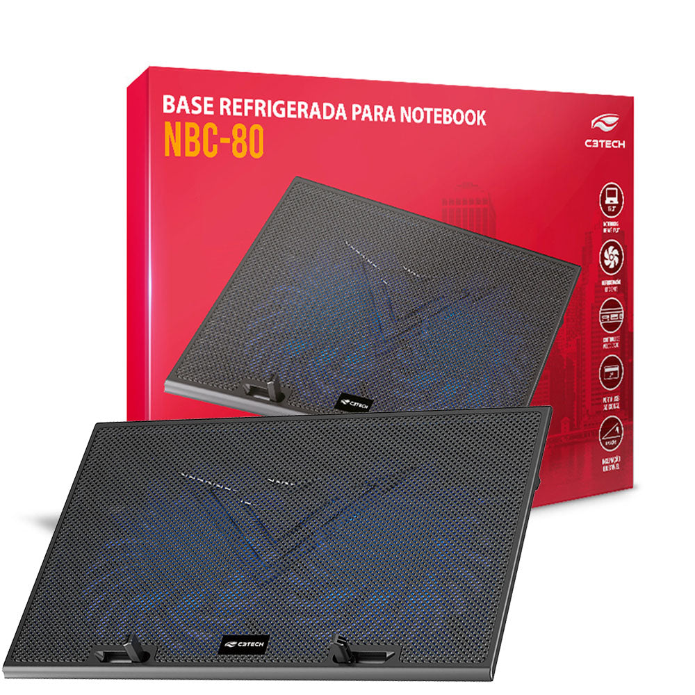 Base Para Notebook, NBC-80BK, 2 Coolers, 17.3", LED Azul, C3Tech , Preto