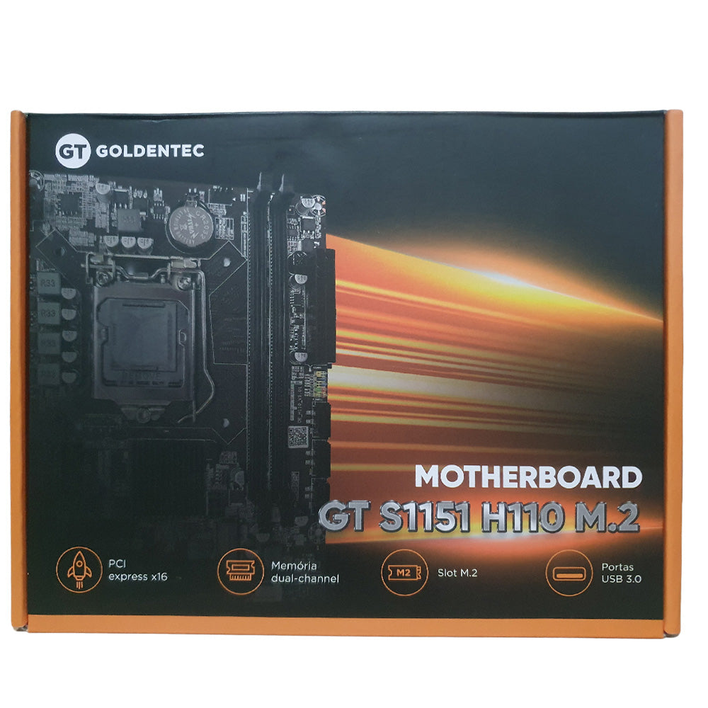 Placa Mãe Soquete 1151 H110 DDR4, Com Slot Para SSD M.2, PCI Express e HDMI, Goldentec - GT-H110