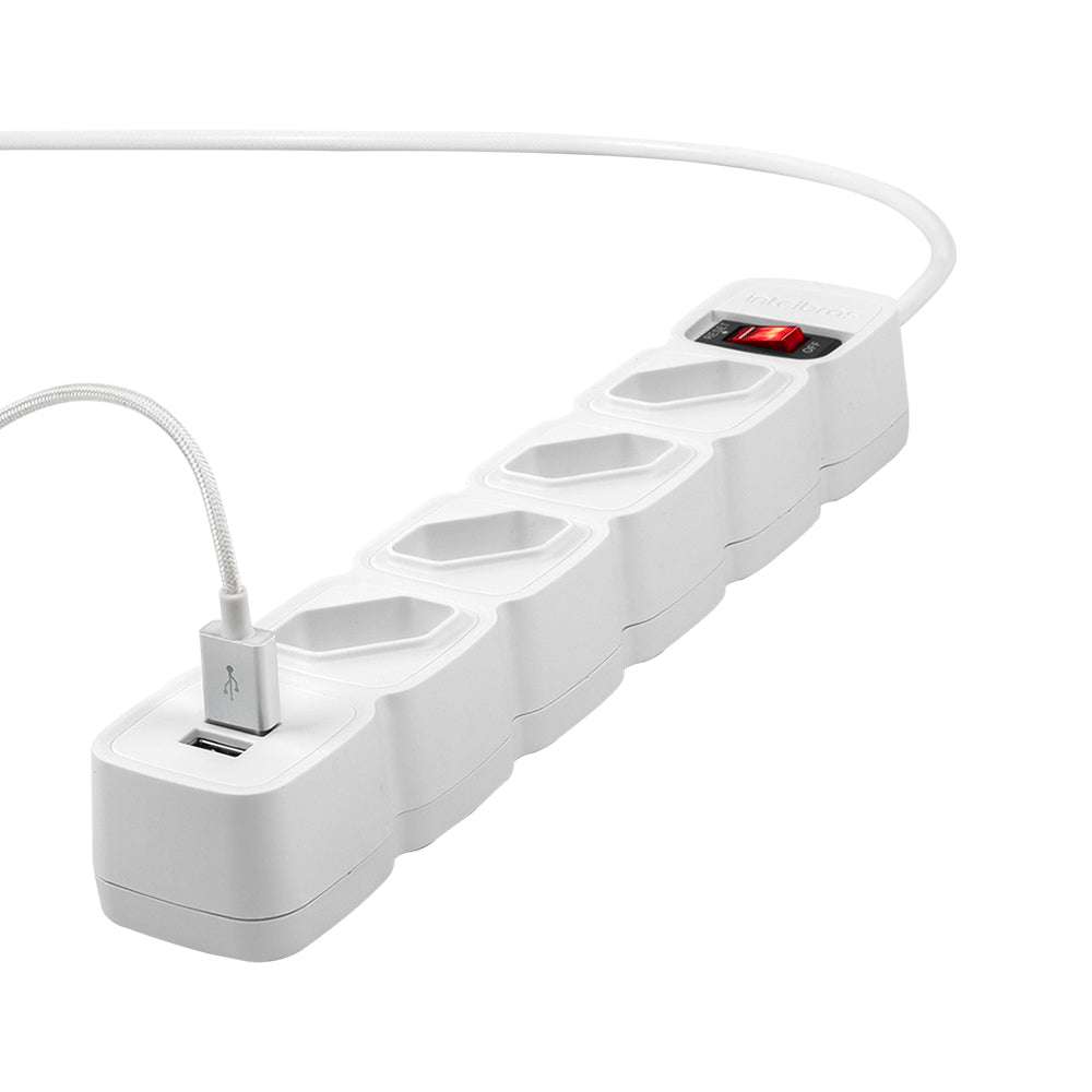 Filtro de Linha, Protetor Eletrônico Intelbras 4 Tomadas, 2 USB, EPE 204 USB BR - Branco