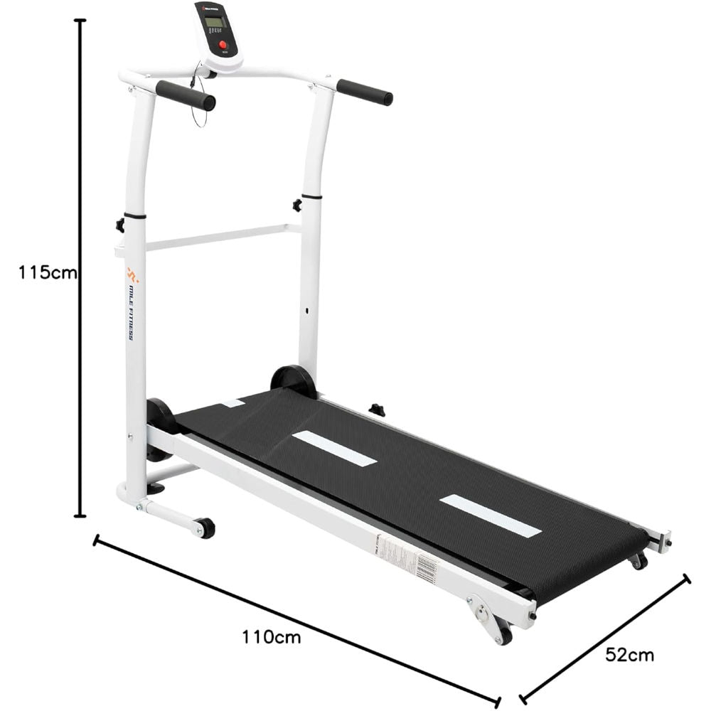 Esteira Mecânica Mile Fitness Dobrável 3 Inclinações Ajustáveis 110kg Display Tempo Distância Calorias 130x50x120cm